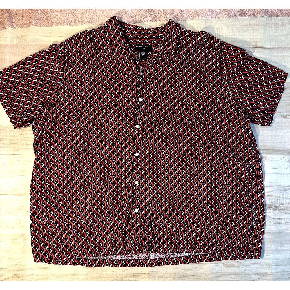 Shaquille O'Neal Shirt Mens 4XL Red Black Geometric Button Up‎ Linen Y2K